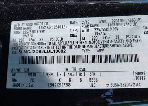 2020 Lincoln Corsair Reserve from USA, damaged, VIN 5LMCJ2D93LUL10082